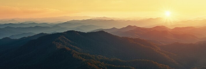 North Carolina Smokey Mountains at Sunset. Scenic view of Great Smoky Mountains National Park