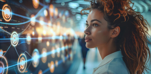 Poster - Woman, human psychology and professional networking. Generative AI.