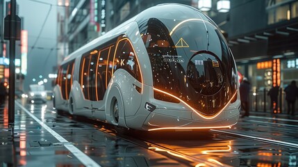 Aufkleber - Futuristic bus in a modern city. Generative AI.