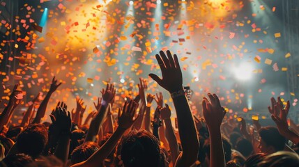 Poster - Crowds celebrating with joyful a band. Generative AI.
