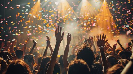Poster - Crowds celebrating with joyful a band. Generative AI.