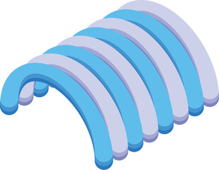 Poster - 3d illustration of a blue and purple striped shape forming an arch, representing abstract concepts
