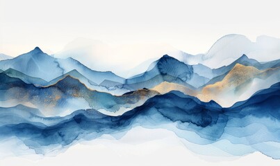 Wall Mural - Abstract coastal waves in watercolor on a white background.