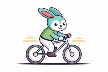 Wall Mural -  Coloring page Show a bunny riding a simple bicycle with training wheels, line art, vector illustration