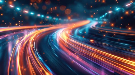 Leinwandbilder - A dynamic and vibrant scene with streaks of light in motion, featuring specific colors, The lights create a sense of speed and energy, blending seamlessly into a futuristic background. Generative AI.
