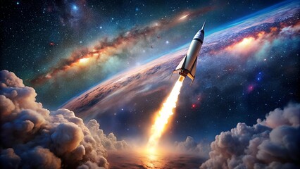 Wall Mural - The Cosmic Voyager: A Rocket Navigates the Expanse of Space  Generative AI