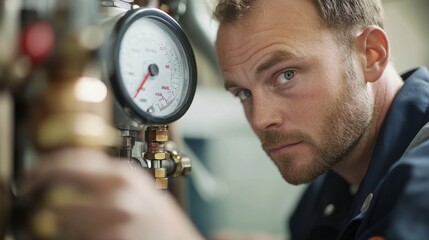 A close-up of an engineer adjusting machinery with focused expressions, natural light, medium shot