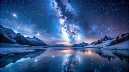 Wall Mural - Starry Reflection: The Milky Way Mirrored in a Glacial Lake  AI Generated