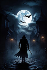 Wall Mural - Sinister Reaper Silhouette on Halloween Night