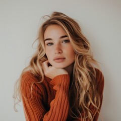 Sticker - Fall Casual Fashion Studio Shoot Featuring Model in Rust Sweater