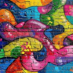 Wall Mural - Vibrant Graffiti Artwork on Urban Brick Wall in Daylight