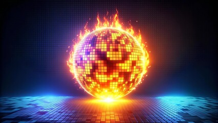 Wall Mural - neon fireball with pixelated glow generative ai