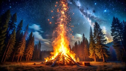 Ember Symphony: A Nighttime Bonfire Embrace  AI Generated