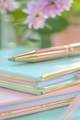 Poster - A stack of notebooks and a pen on top, perfect for creative work or everyday use