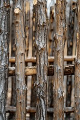 Poster - A detailed view of a natural log fence, ideal for rustic or outdoorsy themes