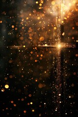 Poster - Simple design of a cross illuminated by golden lights against a dark background, suitable for spiritual or introspective themes