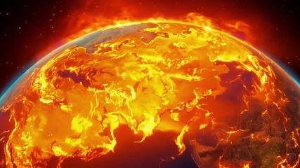 Poster - The Earth appears to be on fire as the vibrant orange and yellow glow engulfs the horizon.