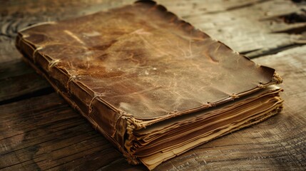 Aufkleber - An old book resting on a wooden table, great for historical or educational illustrations