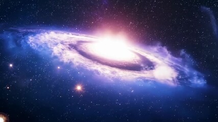 A large elliptical galaxy appears as a bright fuzzy patch against a backdrop of smaller more distant galaxies.