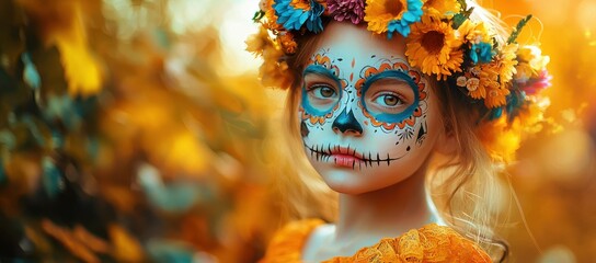 Wall Mural - girl with her face painted like a Catrina during the Day of the Dead celebration