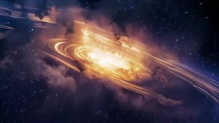 Wall Mural - A cosmic dust storm rages on in a distant galaxy creating a mesmerizing display of light and shadow against the dark expanse of space.