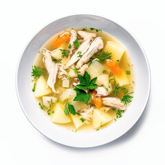 Wall Mural - chicken soup in a white bowl isolated on a white background