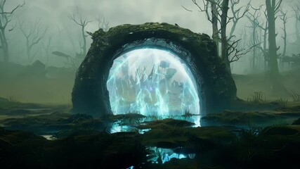 Wall Mural - We come across a clearing in the mystical swamp where a hazy mystical portal appears to open up offering a glimpse into another realm.