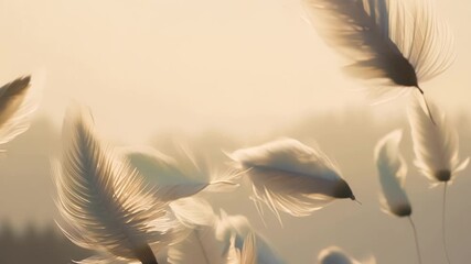Wall Mural - A surreal landscape of feathers giving the impression of weightlessness as they are lifted by a gentle current.
