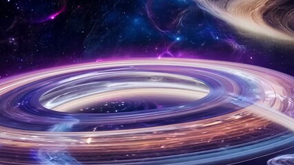 Wall Mural - a surreal panorama of intergalactic rings each one unique in its composition and hues stretching out