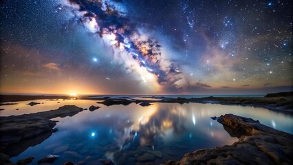 Wall Mural - Starry Reflection: The Milky Way Mirrored in a Tide Pool  AI Generated