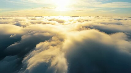 Wall Mural - a tranquil flight through an endless sea of soft and fluffy clouds with the suns reflection creating