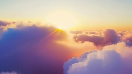 Wall Mural - an enchanting journey through a cotton candy sky with the sun gradually emerging and setting the clo