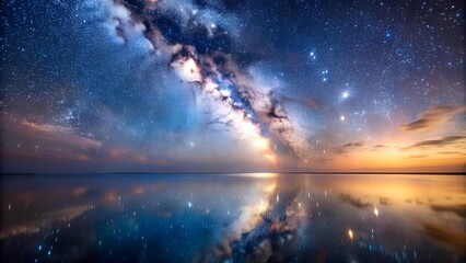 Wall Mural - Cosmic Dance: The Milky Way's Reflection in a Starry Sea  AI Generated