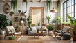 © boxs - Urban Oasis: Wooden Frame in a Boho City Apartment  AI generated