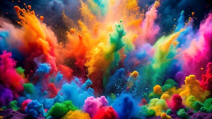 Wall Mural - Ethereal Burst of Rainbow Holi Powder Paint: A Symphony of Colors in Motion  AI Generated