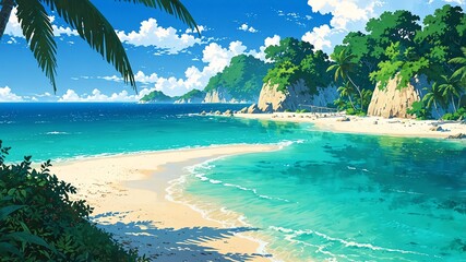 Sticker - tropical island paradise a pristine island with turquo anime