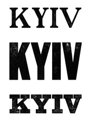 Kyiv city name written in distressed vintage serif, sans serif and slab serif styles isolated on transparent background