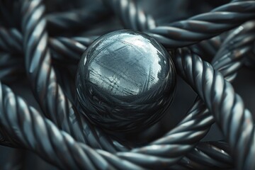 Aufkleber - A metal ball suspended from a rope, isolated on a white background
