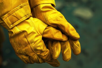 Aufkleber - A pair of yellow leather gloves holding hands together
