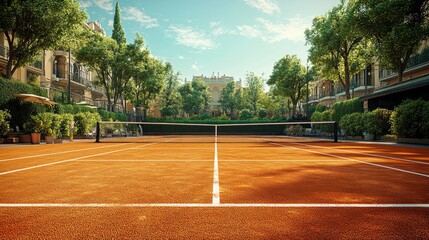 Wall Mural - Tennis Serving, volleying, and winning sets on a court