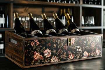Poster - A collection of wine bottles stored in a wooden box, ideal for wine tastings or events