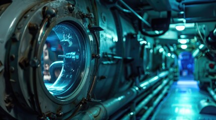 Aufkleber - View of the inside of a submarine with consoles and equipment