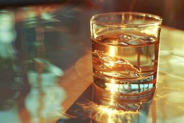 Poster - A clear glass filled with water sits on a flat surface, ideal for refreshing drinks or serving as a decorative centerpiece