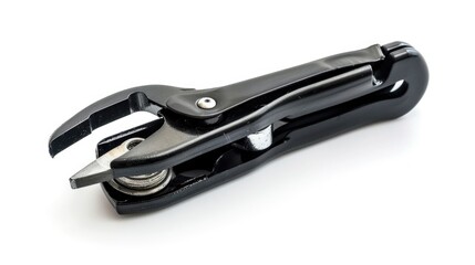 Poster - Close-up of a black tool resting on a white surface, ideal for use in still life photography or as a design element