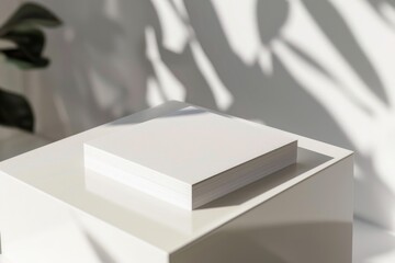 Poster - Stack of books on a simple white table, great for backgrounds and still life compositions