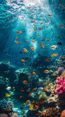 Wall Mural - Vibrant Underwater Fish Paradise Featuring Diverse Marine Life and Colorful Coral Reefs