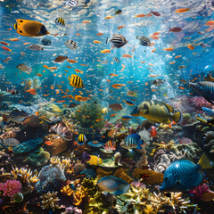 Wall Mural - Vibrant Underwater Fish Paradise Featuring Diverse Marine Life and Colorful Coral Reefs