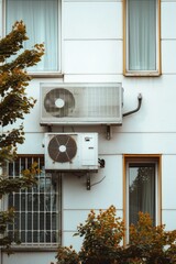 Poster - An air conditioner installed on the side of a building, providing cooling ventilation