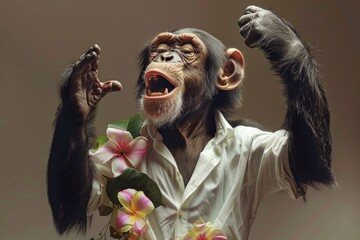 Canvas Print - A monkey grasping a flower in its mouth