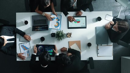 Poster - top view of smart marketing team analyze financial statistic graph and stock market chart from table